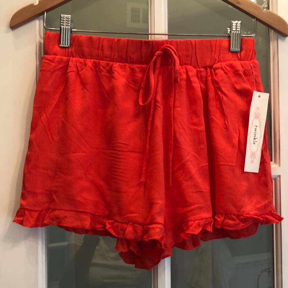 Twinkle Orange-Red Ruffle-Bottom Shorts NWT